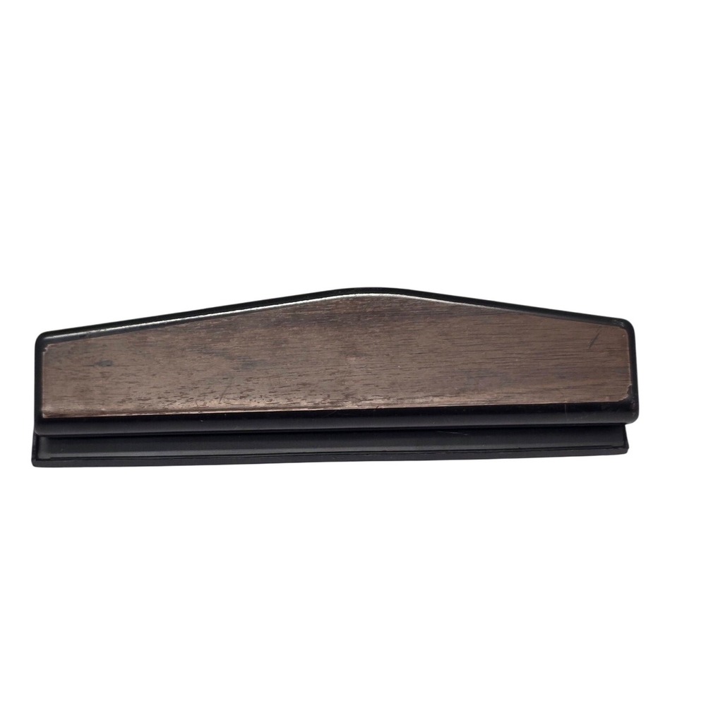 Clix 3 Hole‎ Paper Punch Wood Grain Metal Portable Office Desk Accessory Black